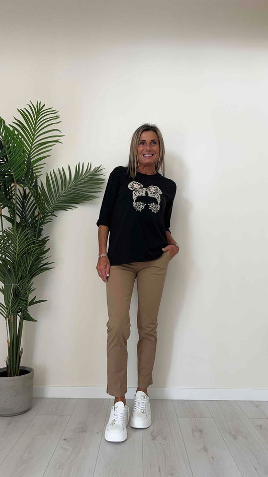 DAFNE - 722628-278P19 - T-SHIRT MANICA LUNGA, STAMPA GOMMATA, STRASS E APPLICAZIONI