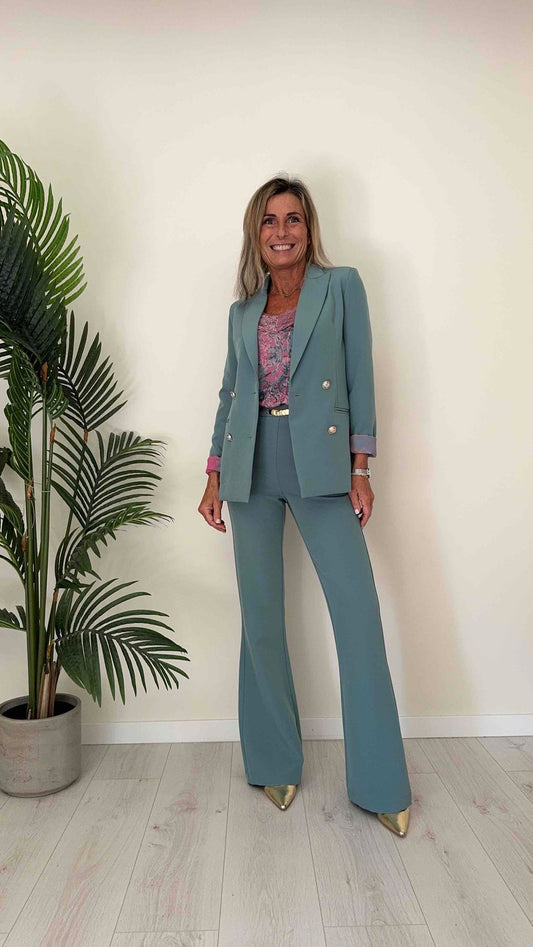CELLOFUN - 2313P - PANTALONE ZAMPETTA TESSUTO TECNICO LEGGERO, VITA ALTA, DETTAGLIO APPLICAZIONE