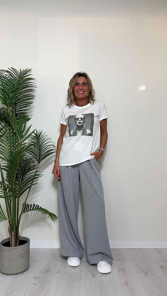 VICOLO - RB0411 - T-SHIRT STAMPA VISO CON STRASS