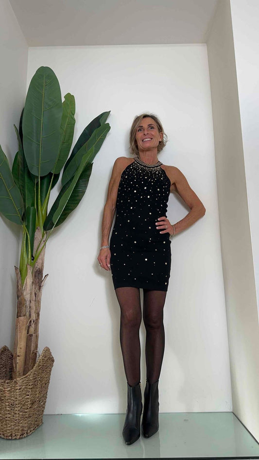 DAFNE - MI837P33 - ABITO SCOLLO AMERICANA STRASS E PIASTRINE ORO