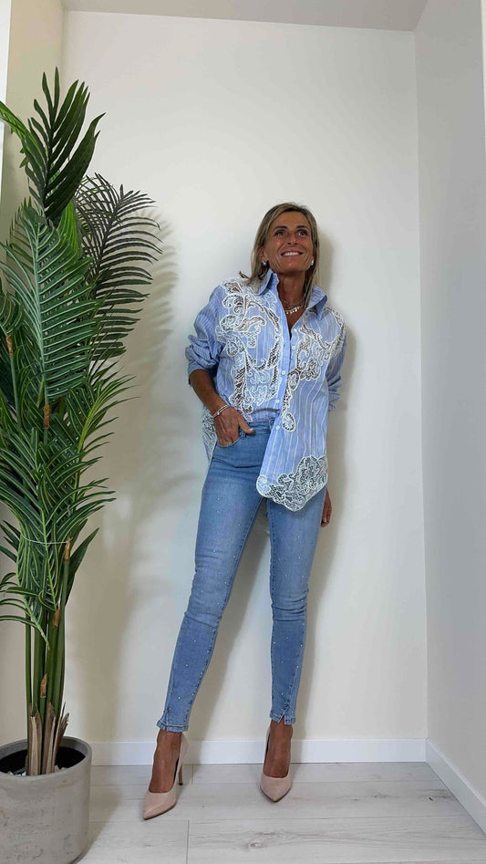 DAFNE - 9171-1P29 - JEANS SLIM FIT CON CRISTALLI E SPACCHETTI