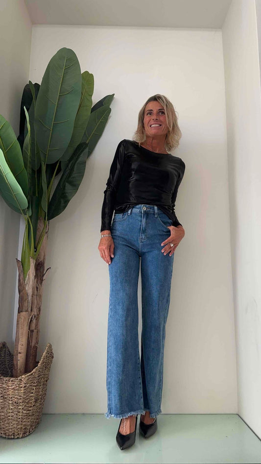 GIORGIA & JHONS - 60275FW23 - JEANS PALAZZO CONFORT STRETCH ORLO SFRANGIATO