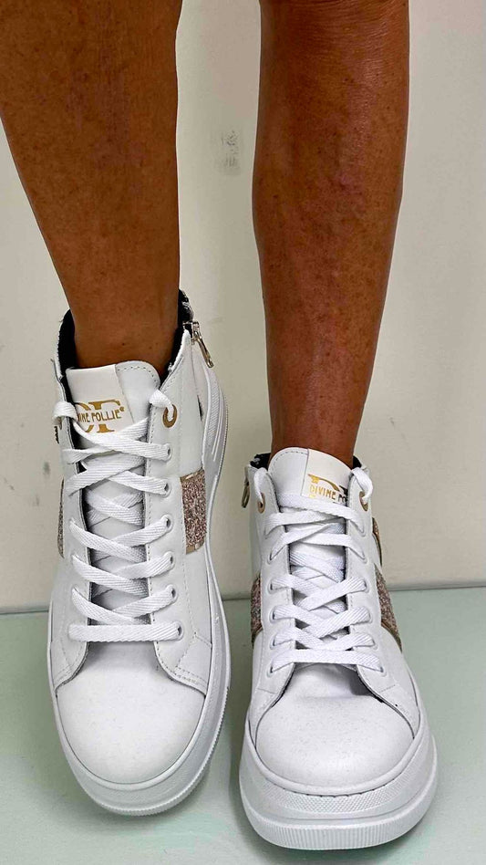 DIVINE FOLLIE - 3084P53 - SNEACKER PELLE ALTA ZIP LATERALE