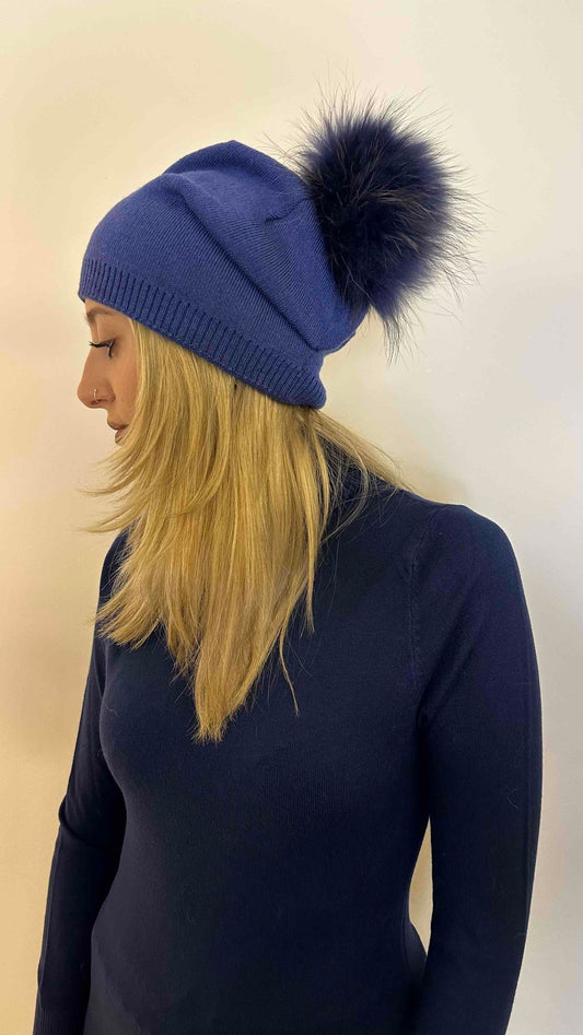 DAFNE - CUCAPOP13 - CUFFIA CACHEMIRE EVISCOSA CON PON PON PELO (VOLPE)