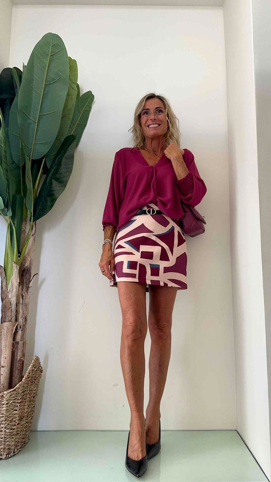 DAFNE - I33IBP22 - MINI GONNA FANTASIA GEOMETRICA CON CINTURA