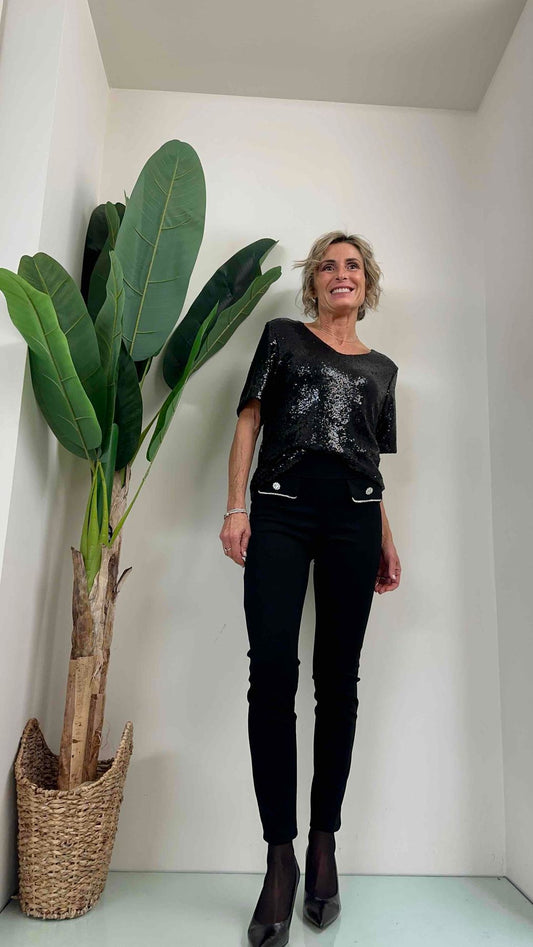 DAFNE - BLI572P22 - BLUSA SCOLLO A V MICROPAILLETTES, FODERA VISCOSA