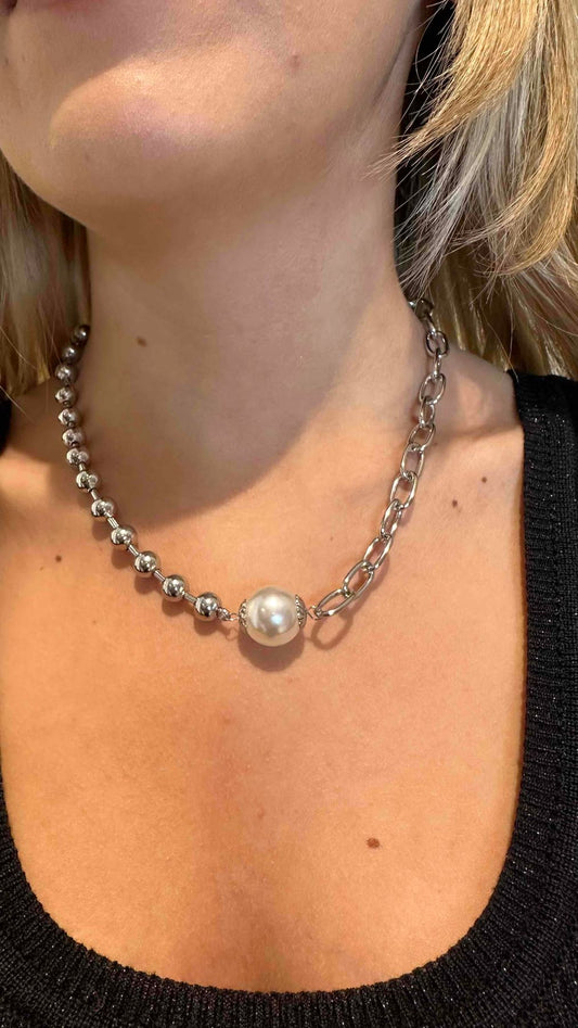 DAFNE - COPEBOU - COLLANA CATENA BOULE E PERLA. NICKEL FREE