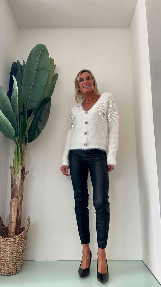 DAFNE - CHW6552P32 - CARDIGAN P. PELLICCIA MACROPAILLETTES