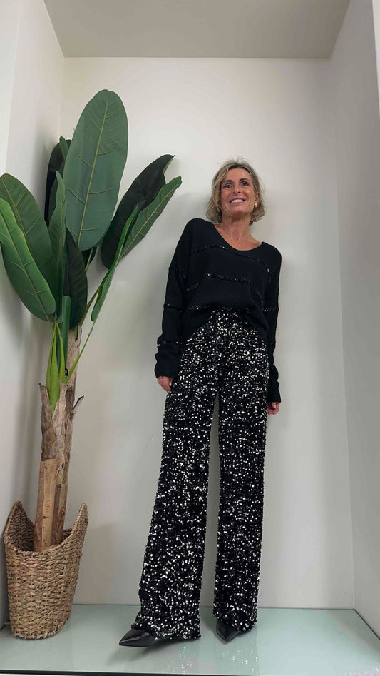 DAFNE - 4323CP32 - PANTALONE FULL PAILLETTES BASE VELLUTO