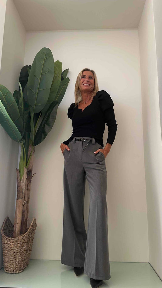 DAFNE - 20108P27 - PANTALONE PALAZZO FLUIDO EL. DIETRO + CINTURA