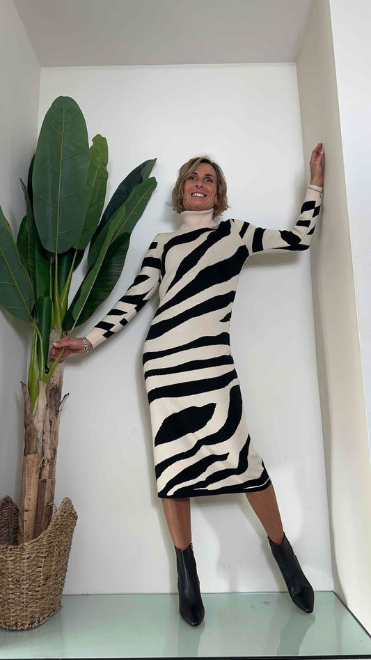 DAFNE - ZS5271P29 - ABITO VISCOSA DOPPIATA ZEBRATO LONGUETTE