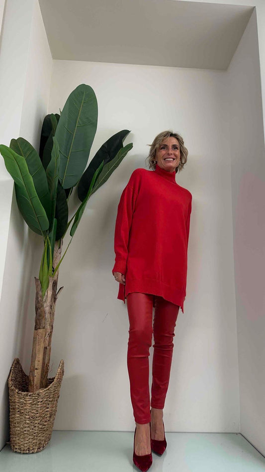 DAFNE - ZS8091P26 - MAXI MAGLIA CON SPACCHI E COLLO VULCANO, VISCOSA 53%