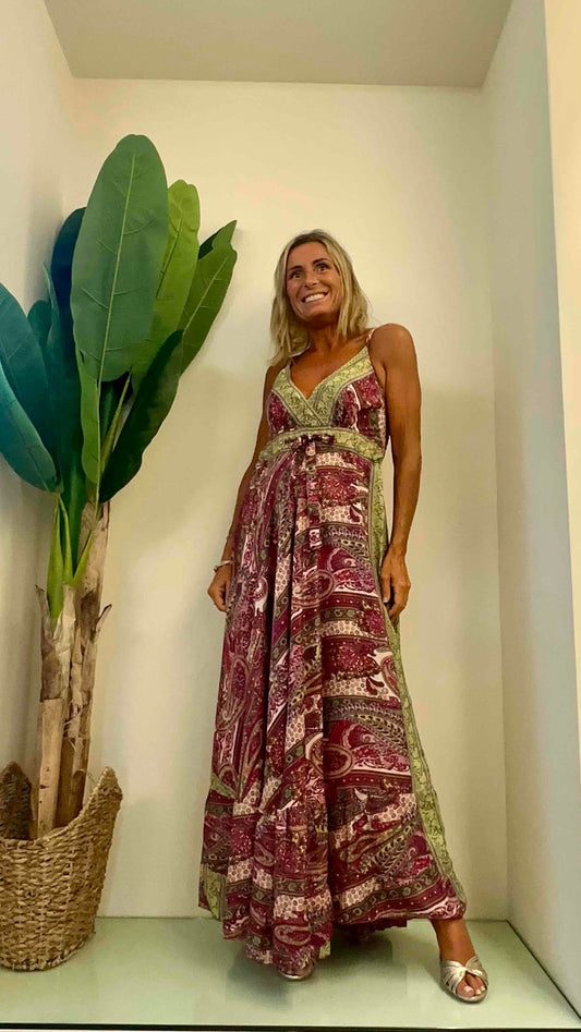 DAFNE - abse21p32 - abito lungo seta spalline con coulisse