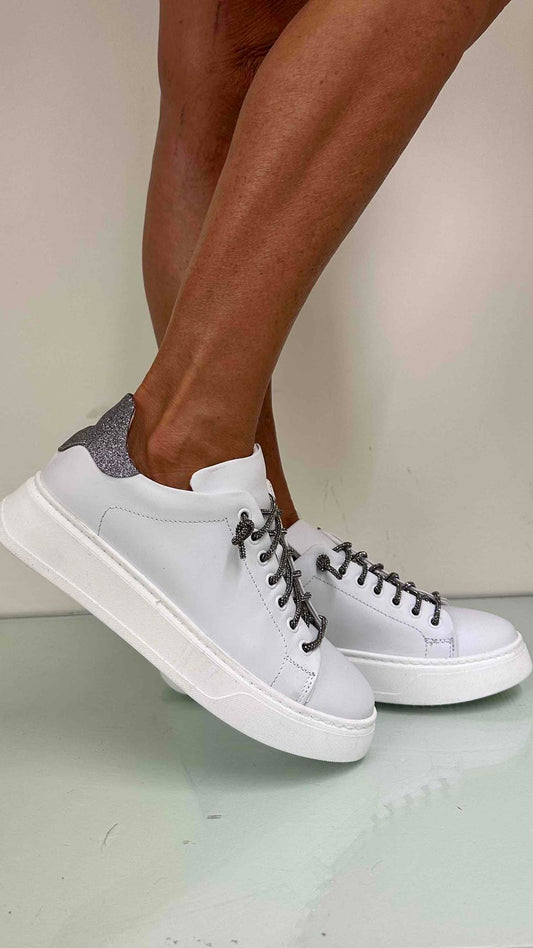 DIVINE FOLLIE - SW01P45 - SNEACKER PELLE LACCI (INTERCAMBIABILI) E PROFILO TALLONE GLITTER