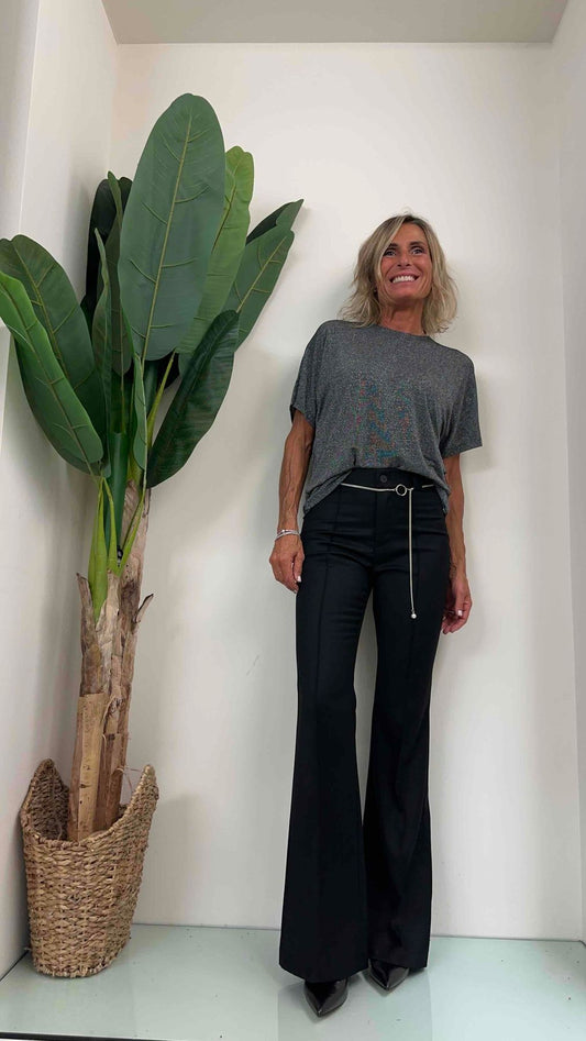 PLEASE - P1H2BAL000 - PANTALONE POLIVISCOSA FLARE CON CATENA