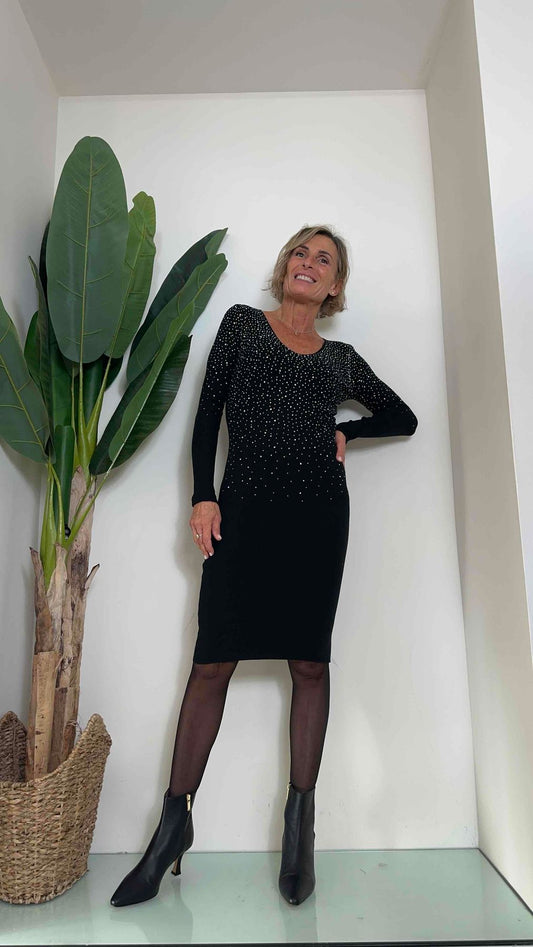 DAFNE - MI552P29 - ABITO VISCOSA SCOLLO A "V" BRILLANTINI MULTICOLOR