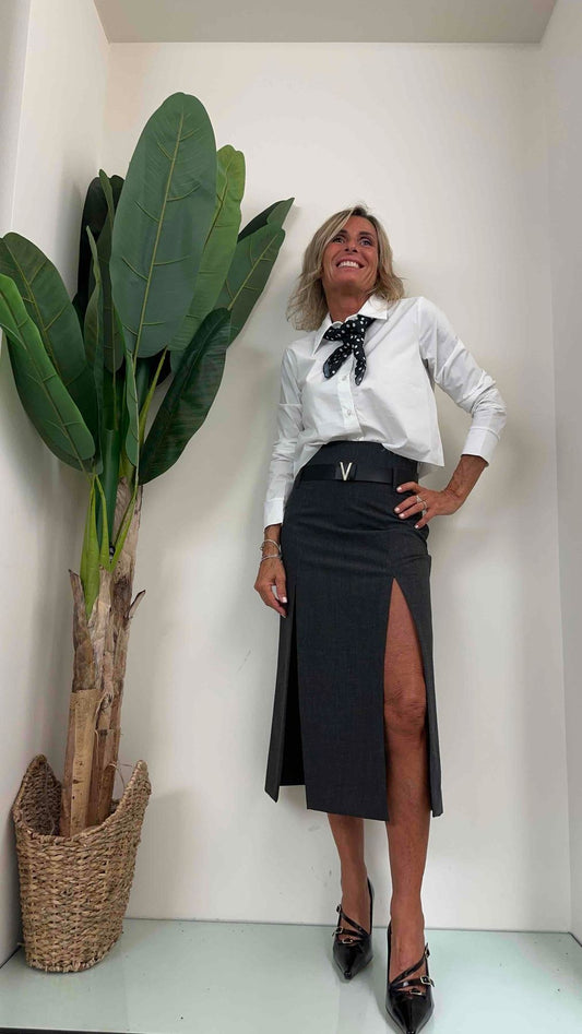 HAVEONE - CMA-K080 - CAMICIA TAGLIO VIVO CON FOULARD POIS IN POPELINE