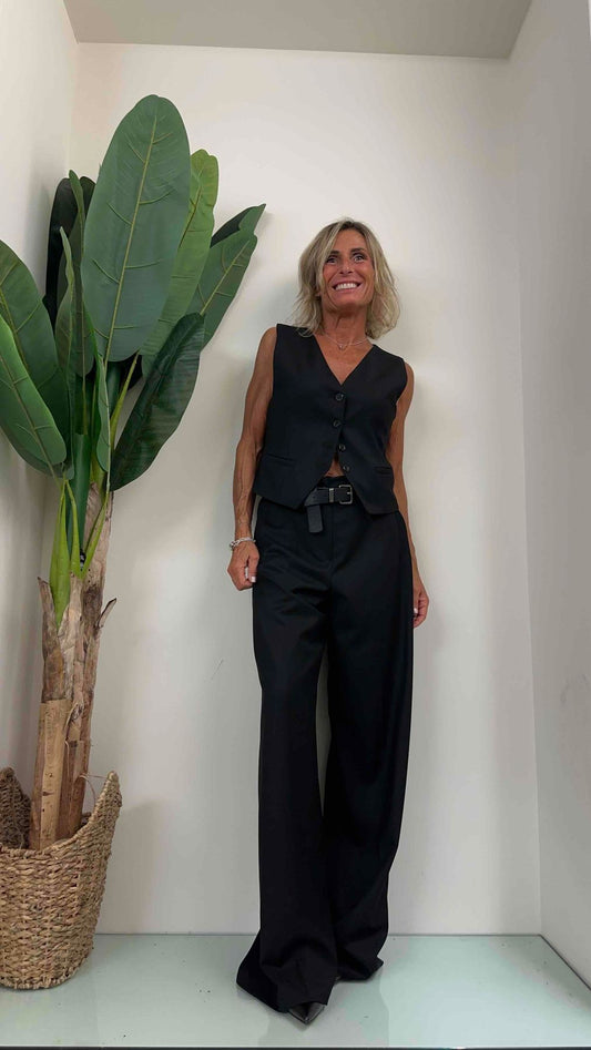 HAVEONE - PCA-K101 - PANTALONE PALAZZO PIEGA E CINTURA