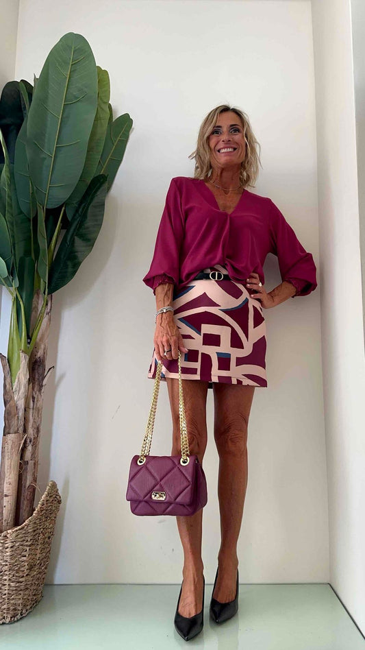 DAFNE - I33IBP22 - MINI GONNA FANTASIA GEOMETRICA CON CINTURA