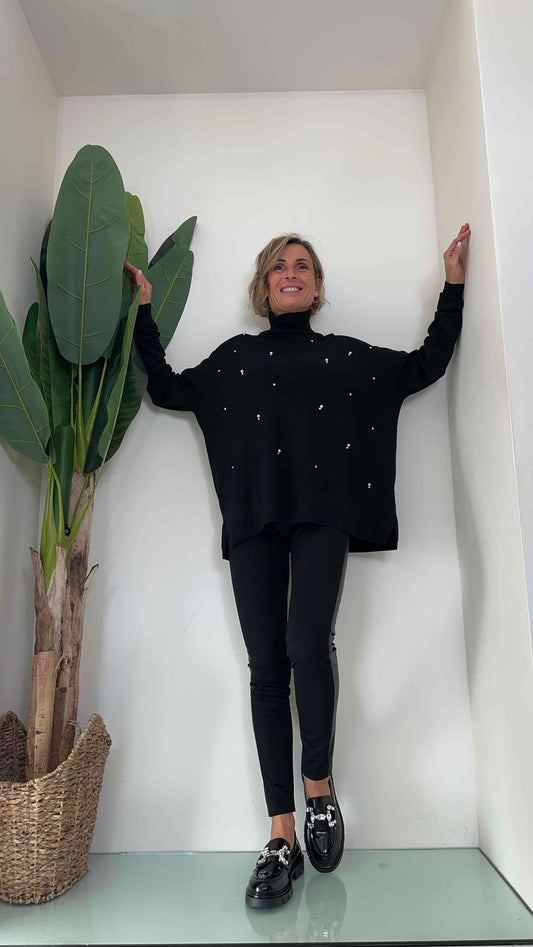 DAFNE - 8287P26 - PULL DOLVEVITA AMPIO VISCOSA CON PERLE E STRASS