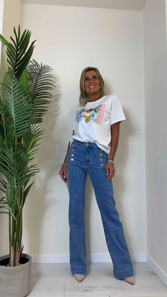 DAFNE - 9191-1P29 - JEANS PALAZZO BOTTONI ORO, DENIM COMFY STRETCH