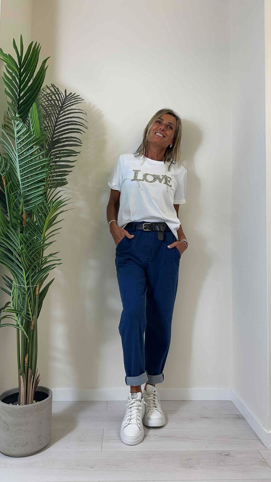 DAFNE - CHK7373P18 - T-SHIRT COTONE "LOVE" STRASS