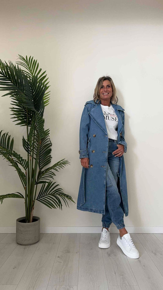 GIORGIA & JHONS - 60213SS24 - TRENCH DENIM ELASTICIZZATO CON PARAPIOGGIA