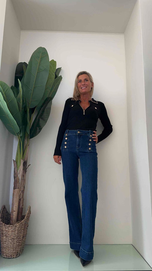 DAFNE - 9191P31 - JEANS PALAZZO ELASTICIZZATO BOTTONI ORO