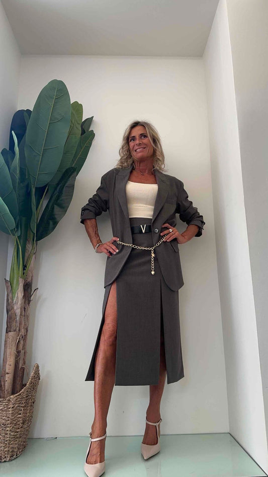 VICOLO - TR0349 - GIACCA TESSUTO MELANGE CON CATENA DORATA