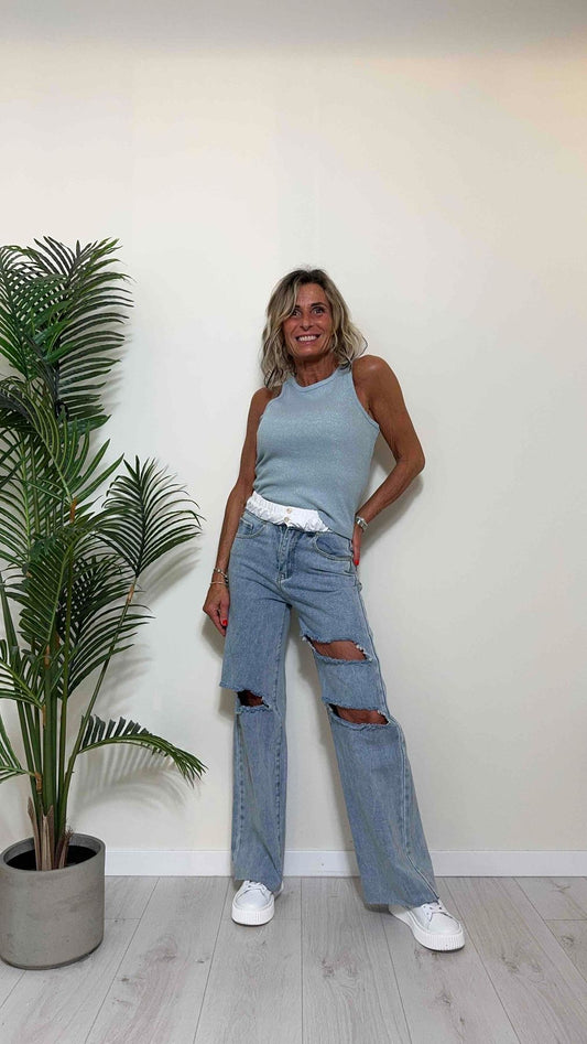 SUSYMIX - 2543 - TOP/CANOTTA IN VISCOSA A COSTINE, CON LUREX, SCOLLO ALL'AMERICANA