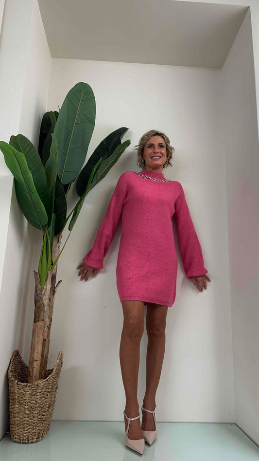 DAFNE - ZM1808P29 - ABITO FLUFFY GIROCOLLO BOULE E CRISTALLI, 43%VISCOSA