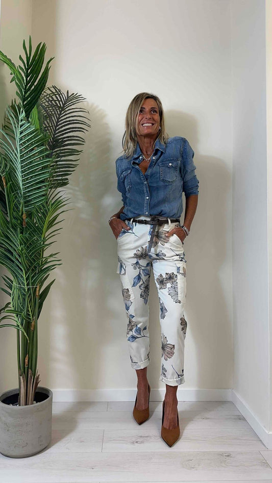 DAFNE - 823330-50P29 - PANTALONE CARGO SLIM, STAMPA FIORI CON CINTURA
