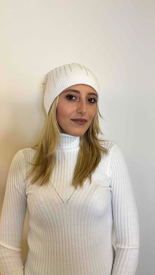 DAFNE - CUCAPONSTRP14 - CUFFIA CACHEMIRE E VISCOSA PON PON E STRASS