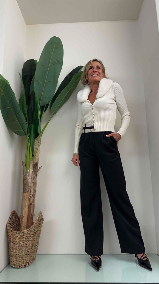 DAFNE - HH0102P28 - CARDIGAN COSTINE VISCOSA, COLLO SOFT IN ECO PELLICCIA  STACCABILE, SLIM FIT