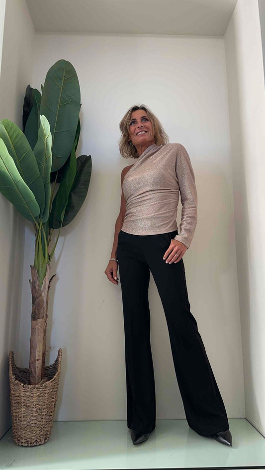 VICOLO - UR0106 - TOP MONOMANICA GLITTER