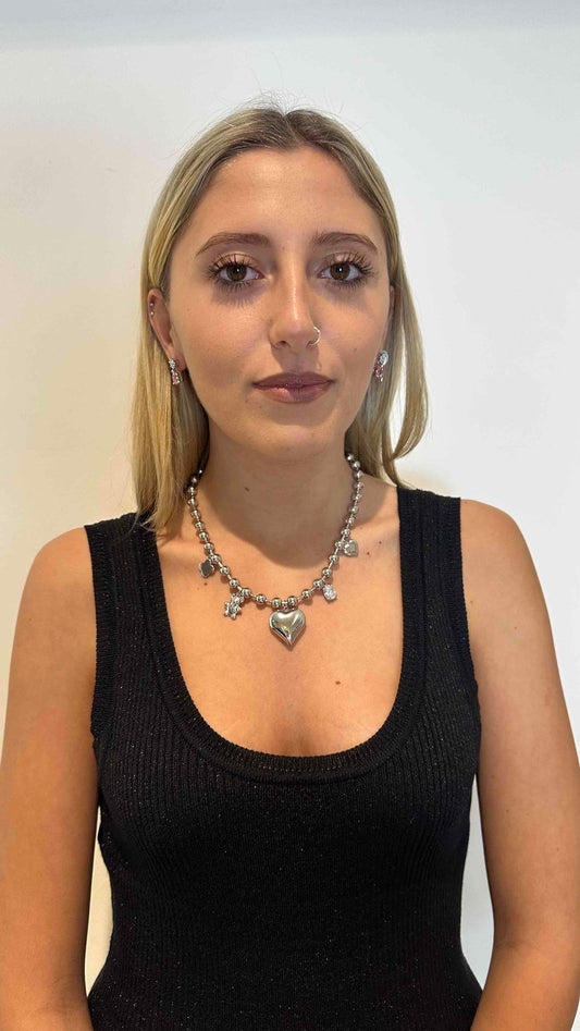 DAFNE - COBUCUO - COLLANA CON BOULE CUORE ORSETTO QUADRIFOGLIO. NICKEL FREE