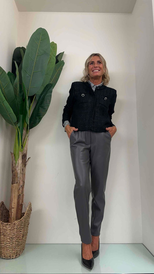 GIORGIA & JHONS - 60116FW23 - GIACCA CORTA SPALMATA BOTTONI GIOIELLO