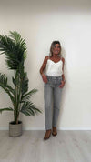 GIORGIA & JHONS - 60214SS24 - JEANS PALAZZO GREY, ORLO SFRANGIATO, VITA MEDIA