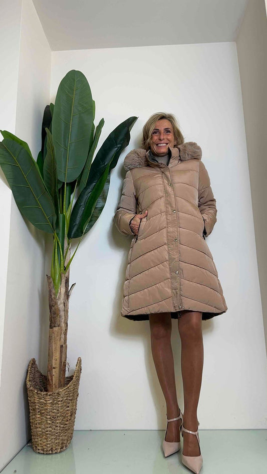 DAFNE - GPR26618P58 - PIUMINO (OVATTA) REVERSIBILE CAPPUCCIO E ECO-PELLICCIA STACCABILI