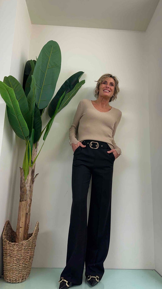 DAFNE - A7368TRP28 - PANTALONE PALAZZO POLIVISCOSA , ELATICO DIETRO CON CINTURA