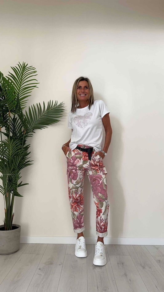 DAFNE - 823330FP29 - PANTALONE CARGO REGULAR FIT, ST. FIORI CON CINTURA