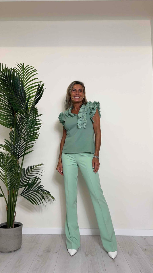 GIORGIA & JHONS - 60151SS24 - TOP COTONE CON ROUCHES E SCOLLO A V ASIMMETRICO