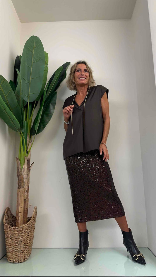IMPERIAL - RFS9GDG - BLUSA SMANICATA SCOLLO ANELLI CATENA