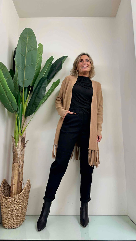 DAFNE - AL0496P29 - CARDIGAN LUNGO FRANGE ANNODATE