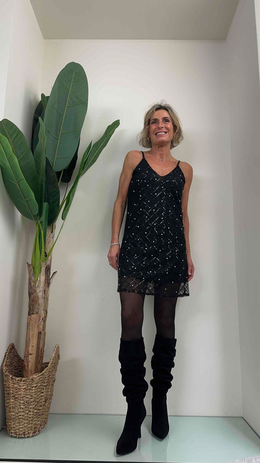 DAFNE - BY33P29 - ABITO SOTTOVESTE MOTIVO MICRO PAILLETTES E CRISTALLI INCASTONATI