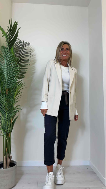 DAFNE - MG52179P26 - GIACCA COTONE CINZATO FLUIDO, 1 BOTTONE