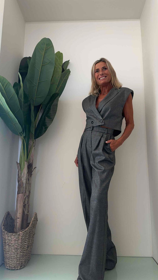 F3 - P716620 - PANTALONE PALAZZO GESSATO LAMINATO