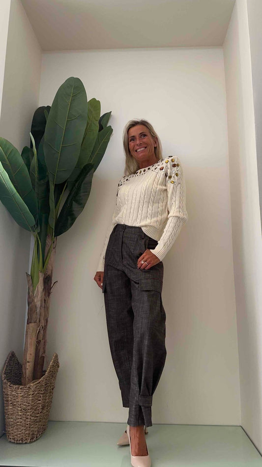 DAFNE - 0649P36 - PANTALONE CARGO TESSUTO MELANGE RIPRESA FONDO