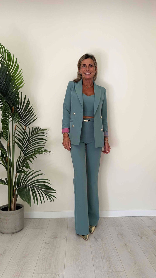 CELLOFUN - 2313P - PANTALONE ZAMPETTA TESSUTO TECNICO LEGGERO, VITA ALTA, DETTAGLIO APPLICAZIONE