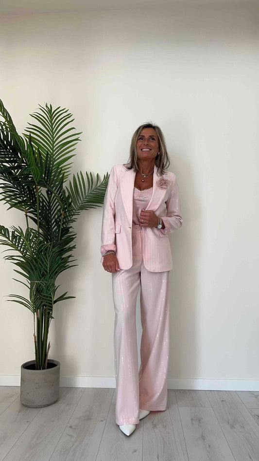 GIORGIA & JHONS - 60080SS24 - GIACCA MONOPETTO GESSATO MICROPAILLETTES TONO SU TONO